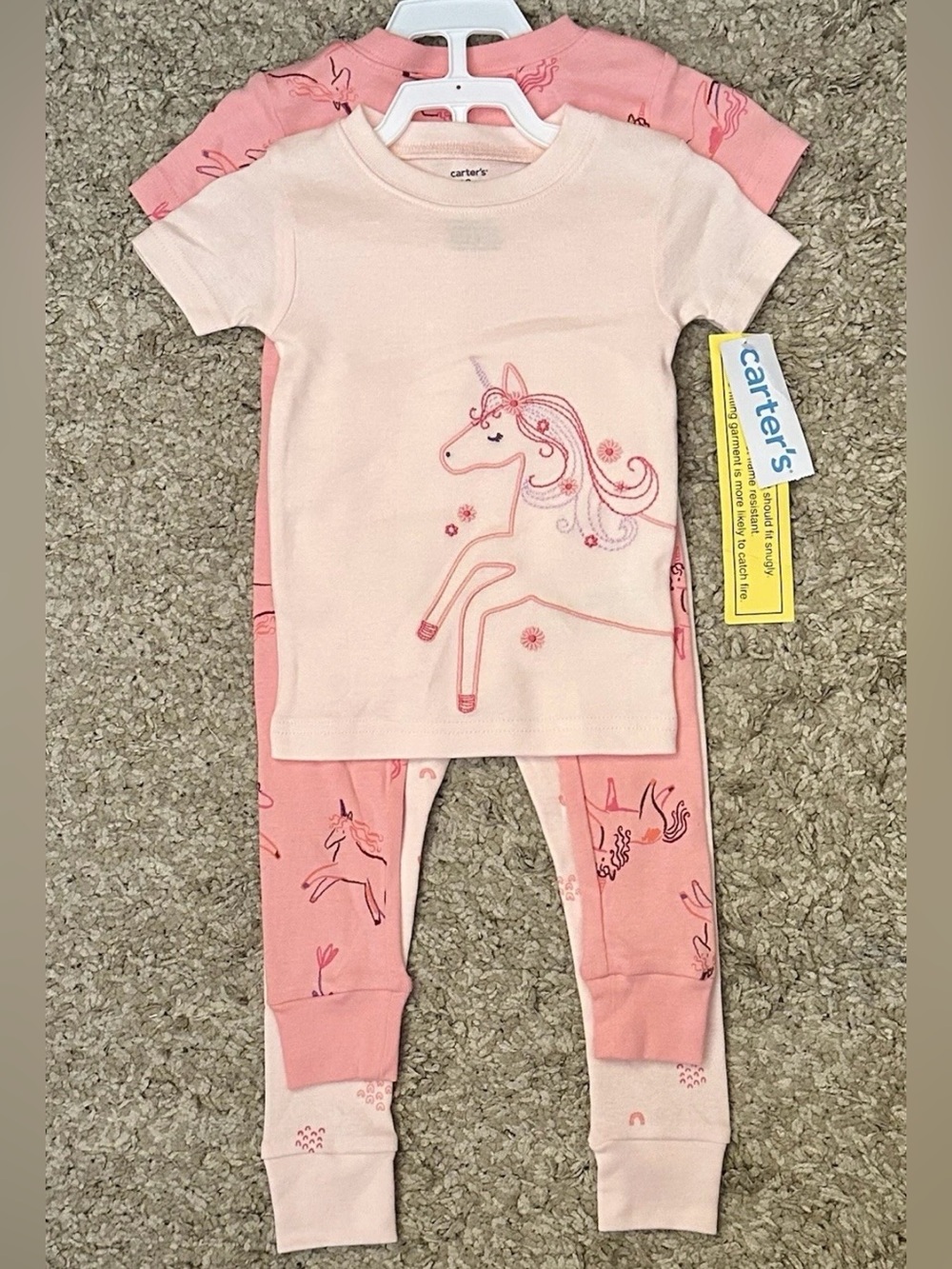 Carter’s Baby Girl 18M Pink Unicorn Print S/S TShirts & Pants 4pc Pajama Set NWT
